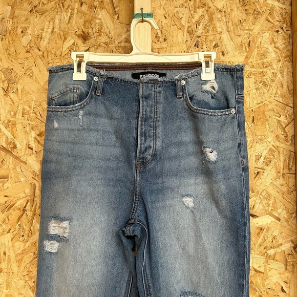 Express Women’s Jeans Size 6 Straight Ankle High Rise Distressed Denim Blue - Picture 2 of 15